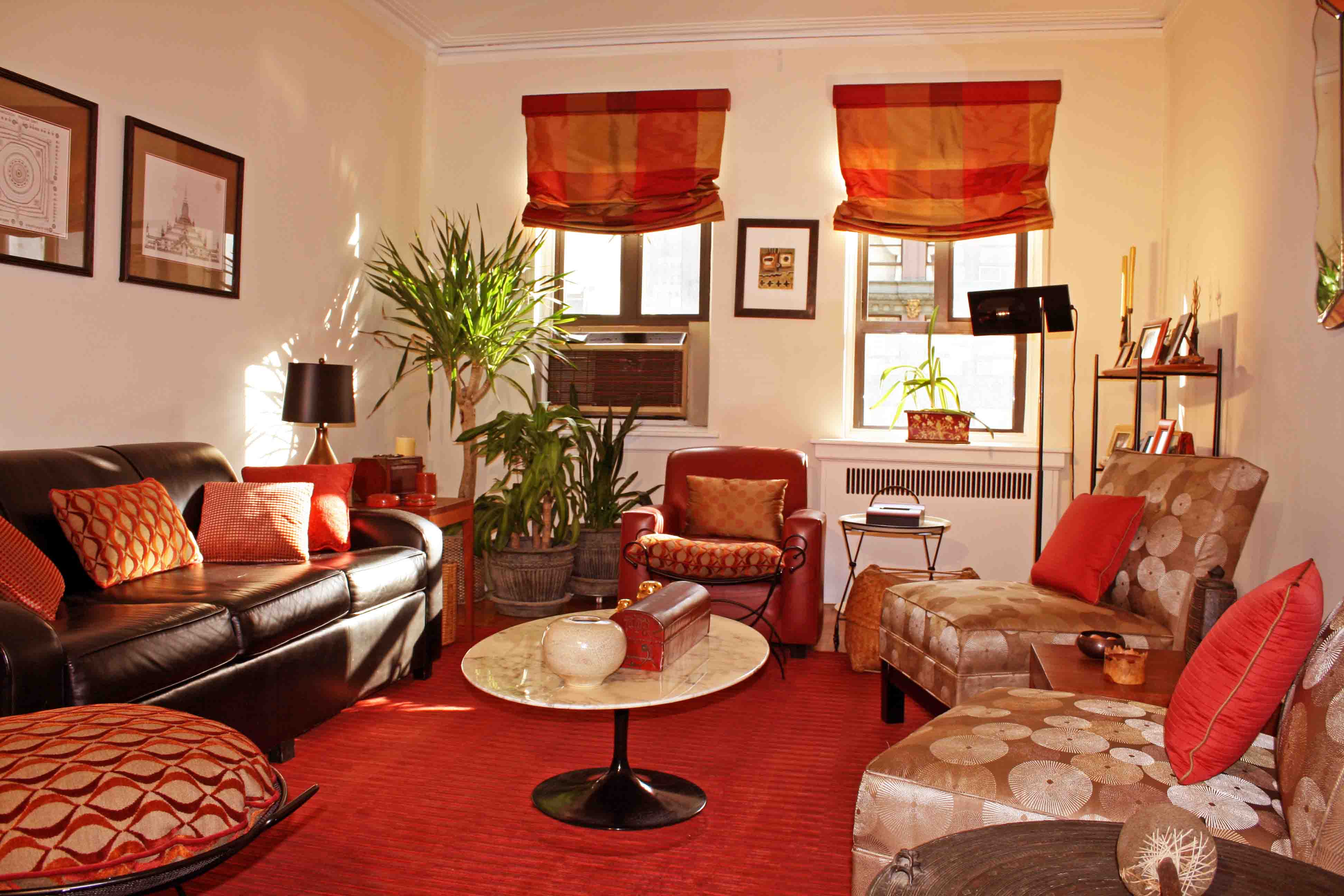 rust red living room decor