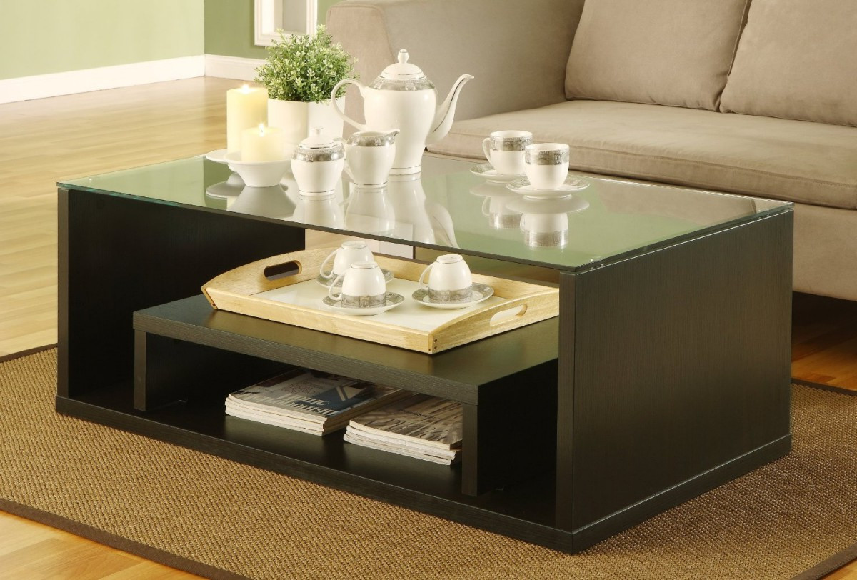 glass coffee table in living room