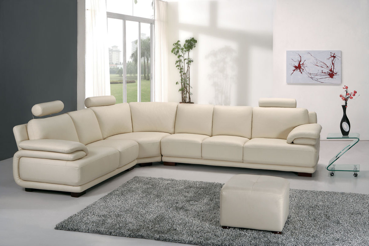 living room design with white sectional