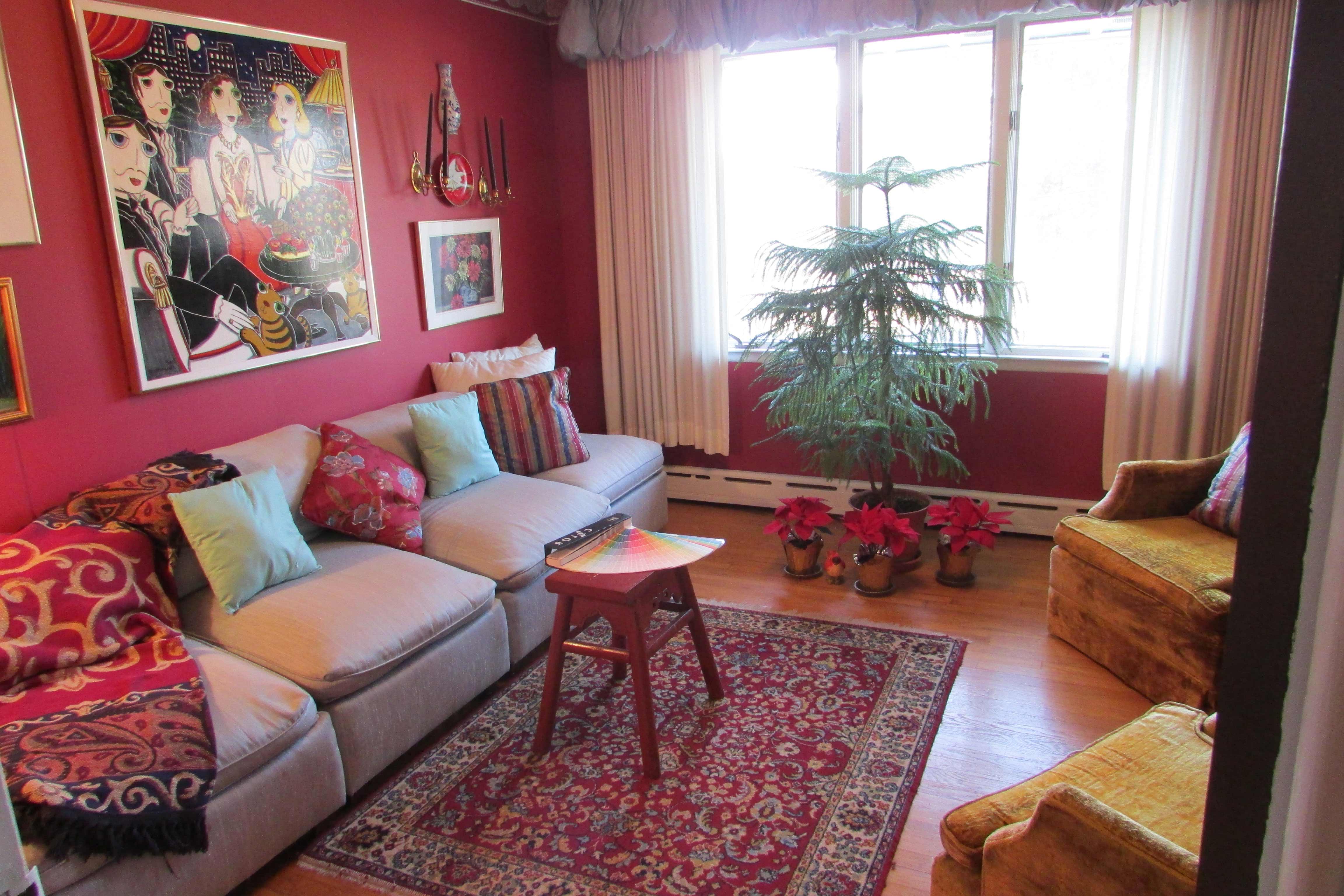 beige maroon living room