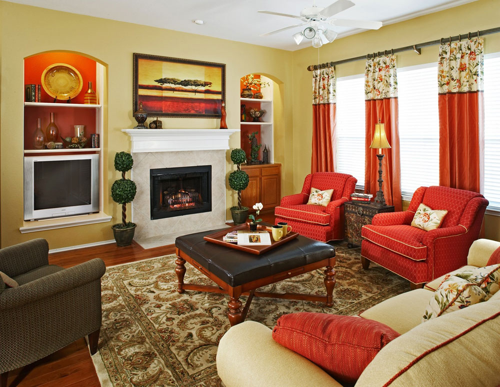 home design living room red