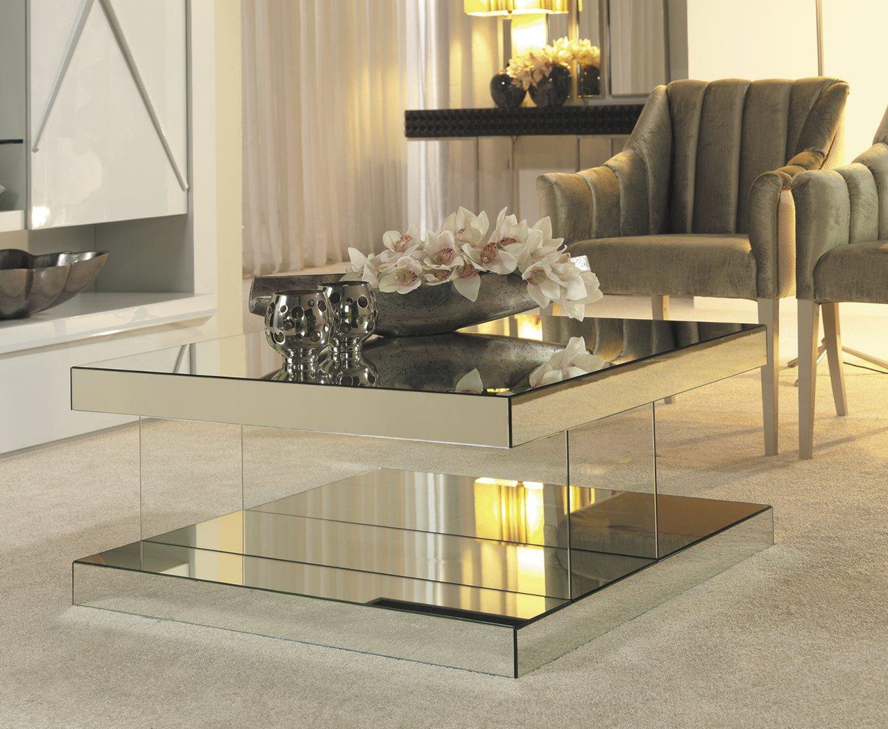 round mirrored coffee table living room