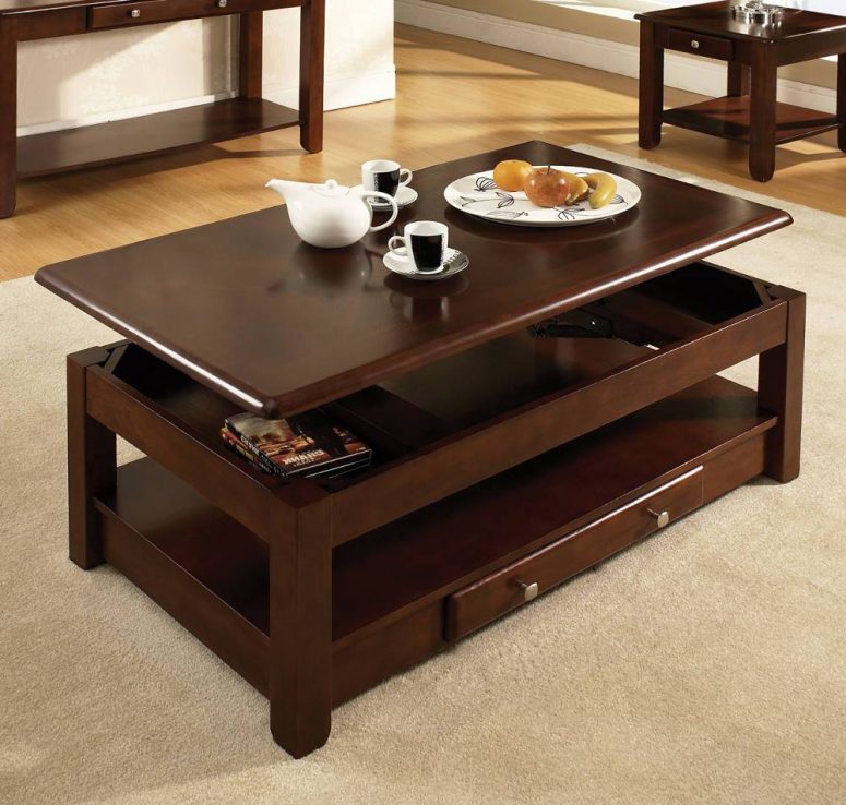 Dark Wood Coffee Table Set Furnitures