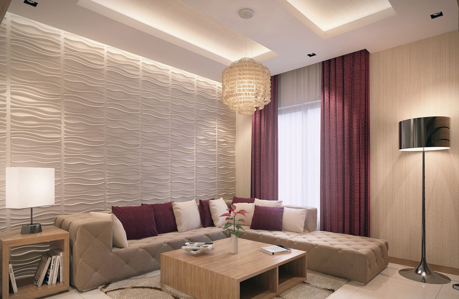 Living Room With Burgundy And Gold Curtains