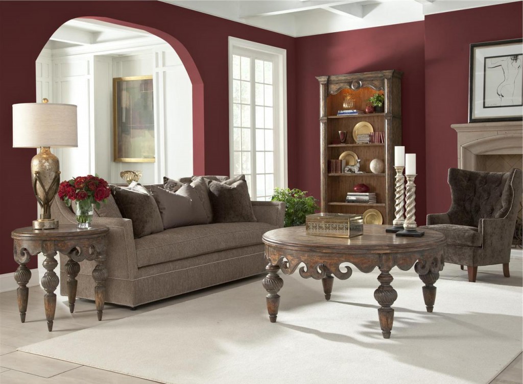 burgundy and blue living room